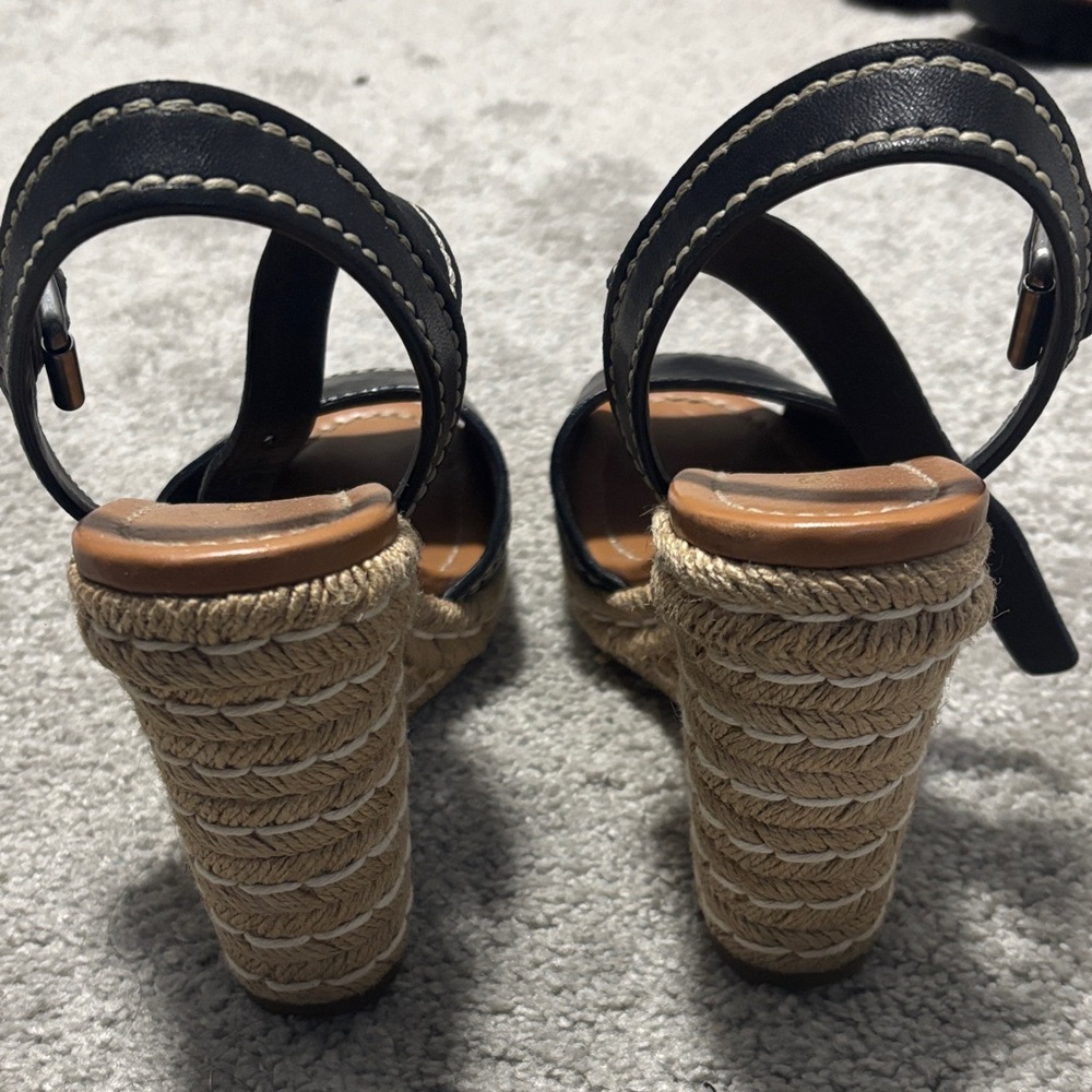 Prada Black Leather Wedge Sandals with Espadrille Detailing - Picture 3 of 5